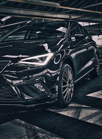 High angle view of car parked on road