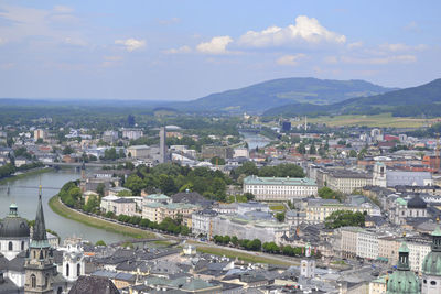 View above salzburg from a breaking place at summer