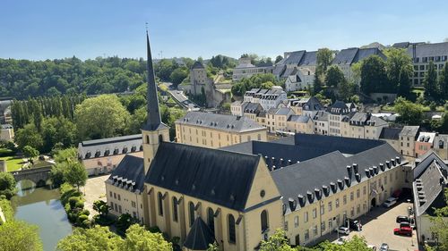 High angle view of buildings in city