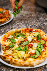 Close-up of pizza on table