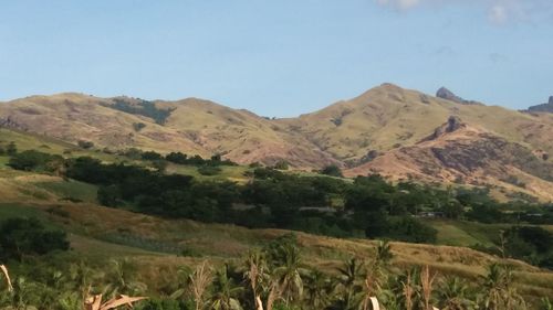 Scenic view of mountains against clear sky