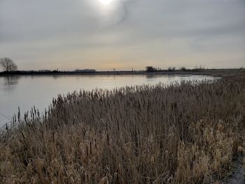 Scenic view of lake against sky