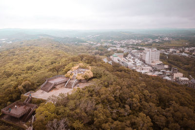 High angle view of townscape against sky