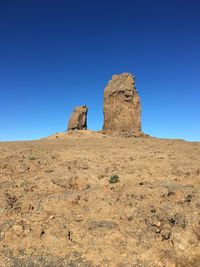 Rock formations against clear blue sky