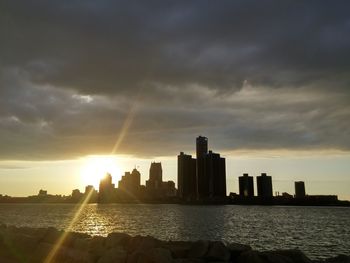 City skyline at sunset