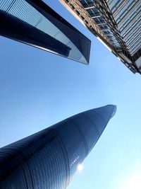 Low angle view of modern building against clear sky