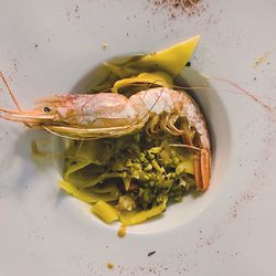 High angle view of fish in plate