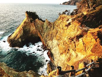 High angle view of rock formation on beach