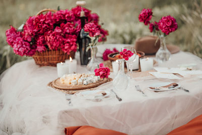 Flower vase on table