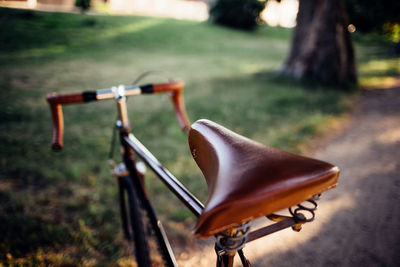 Close-up of bicycle in park