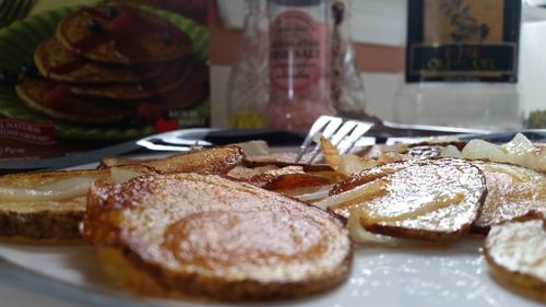 Close-up of food in plate on table