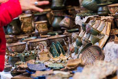 Close-up of hands for sale in market