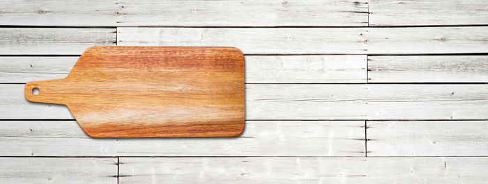 High angle view of bread on wooden table