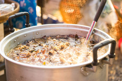 High angle view of food in container on table