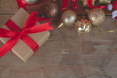 High angle view of christmas decorations on table