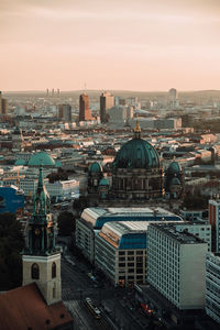 High angle view of buildings in city