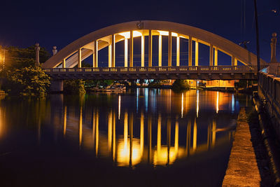 Illuminated bridge over river at night pie te de la plaza 