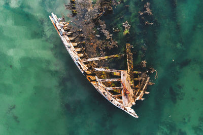 High angle view of ship in sea