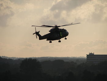 Low angle view of helicopter against sky
