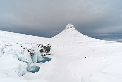 Scenic view of snowcapped landscape against sky