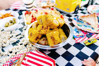 High angle view of food on table