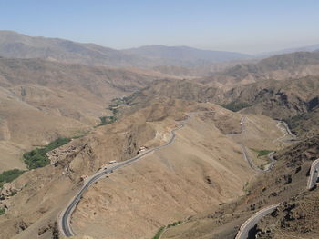 High angle view of mountain road against clear sky