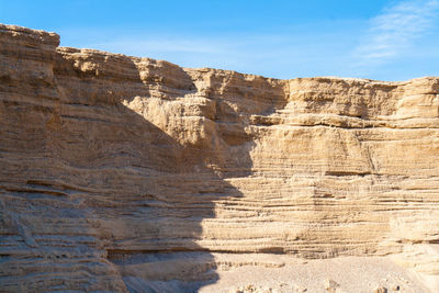 Scenic view of cliff against clear sky