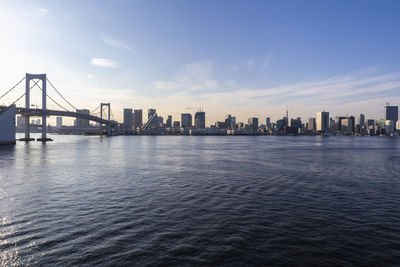 View of city at waterfront against the sky. view from odaiba, tokyo.