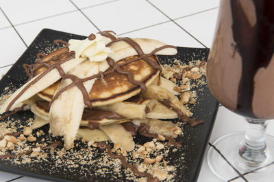 Close-up of food served on table