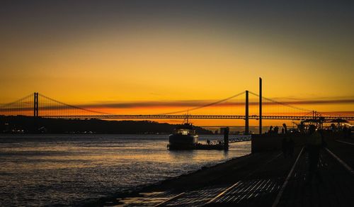 View of suspension bridge at sunset