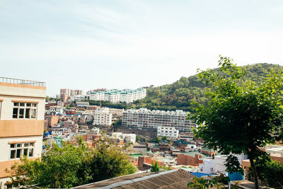 Cityscape against clear sky