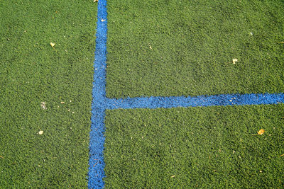 High angle view of soccer field