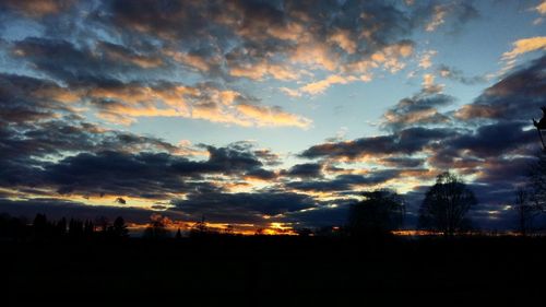 Silhouette of trees against cloudy sky