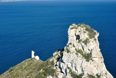 High angle view of rock formations in sea