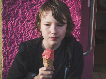 Close-up of boy having ice cream