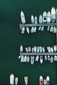 Aerial view of boats moored on sea