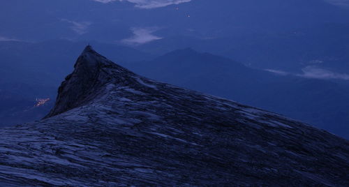 Scenic view of mountain against sky at night