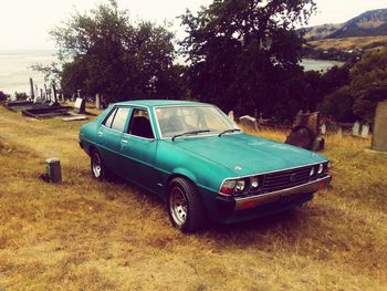 Vintage car on field