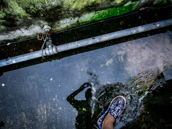 High angle view of people on river