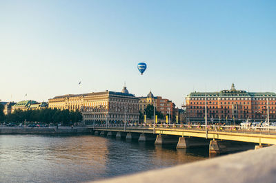 View of built structures against clear sky