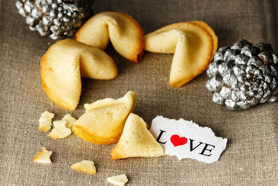 High angle view of cookies on table