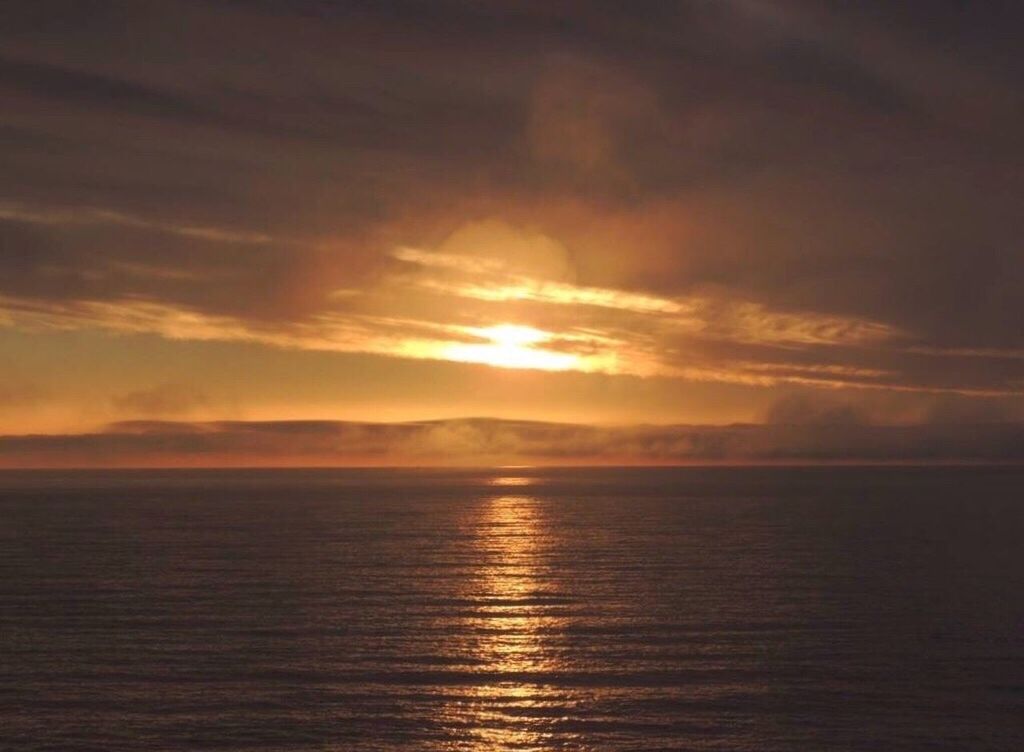 sky, water, tranquility, beauty in nature, cloud - sky, scenics - nature, sea, sunset, tranquil scene, horizon, horizon over water, sunlight, nature, idyllic, reflection, waterfront, no people, orange color, seascape, sun, outdoors