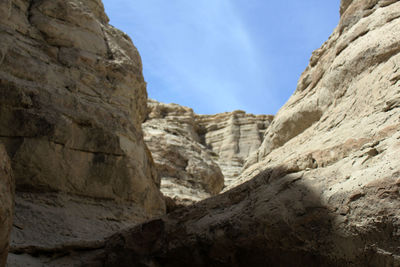 Low angle view of rock formations against sky