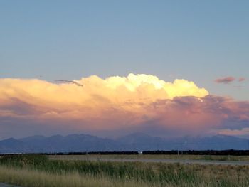 Scenic view of field against sky during sunset