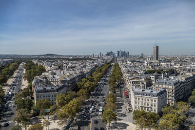 Large aerial view of the skyline of paris with the skyscrapers of la defense