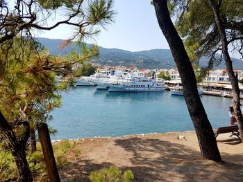 View of boats moored on mountain