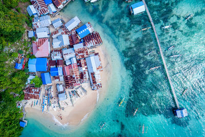 High angle view of swimming pool by sea