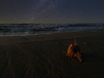 Scenic view of beach against sky at night