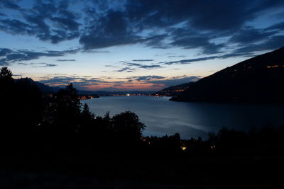 Scenic view of lake against sky at sunset