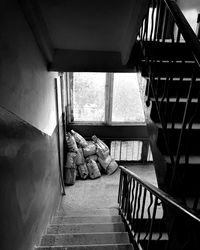 High angle view of staircase in building